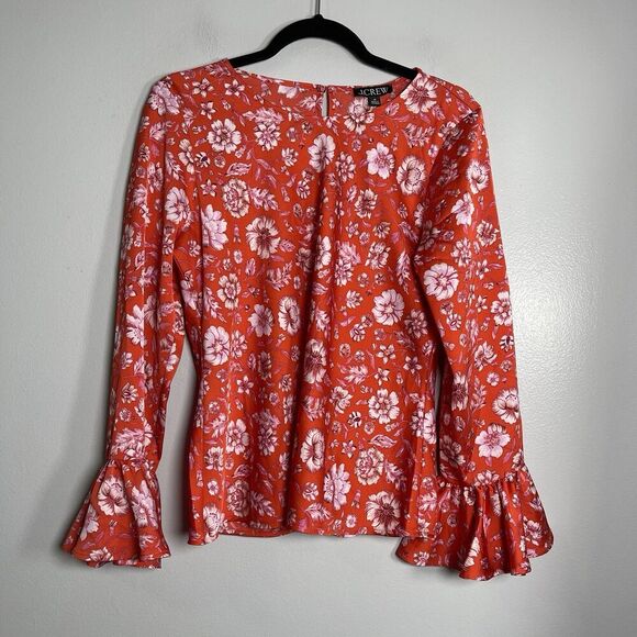 J.CREW Winter Garden Top in Poppy Fields Medium Red Pink NEW Floral Flower BM928 - Picture 2 of 11